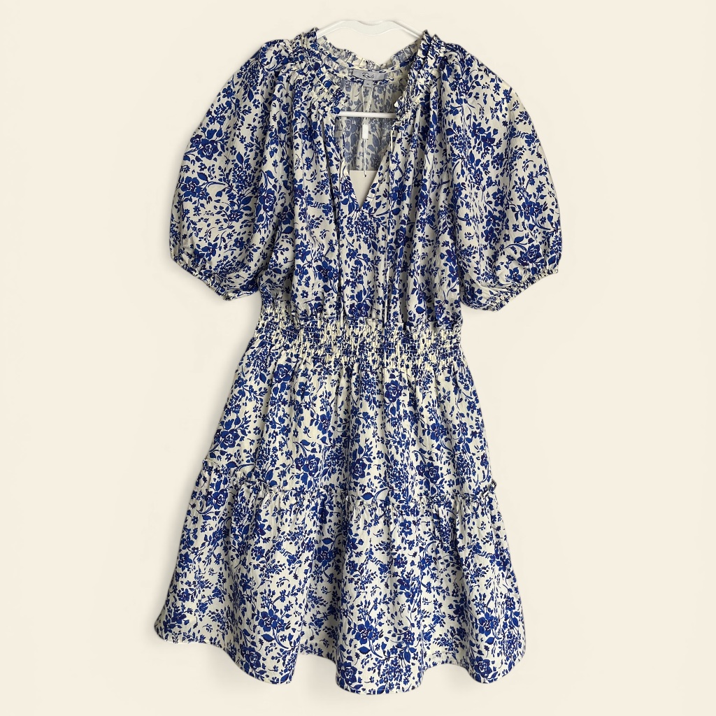 Rails Fiorella Blue Marguerite Tiered Mini Dress Puff Sleeves Size M Nwt